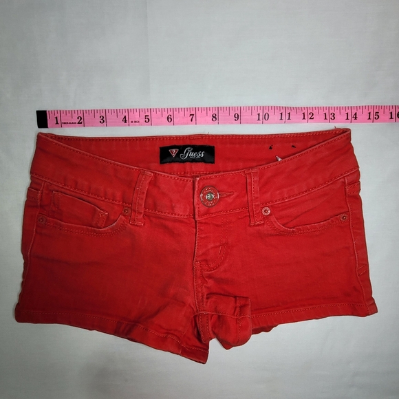 Guess Super Short Red Jean Shorts Juniors Size 25 - Picture 10 of 10